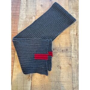 Sisley Men's Grey Chunky Knit Ribbed Scarf Red Stripe Made in Italy